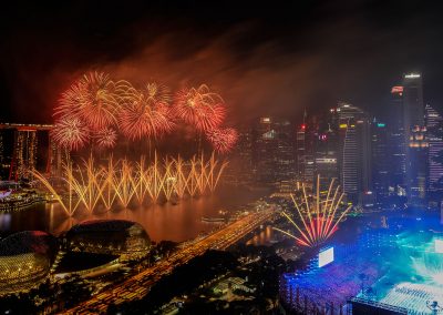 Singapore National Day Parade fireworks finale from Swiss hotel