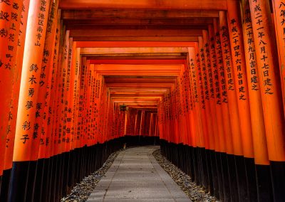 Red gate of empty fushimi irani shrine in Kyoto