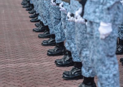 Close up of trousers and shoes of air force soldiers lining